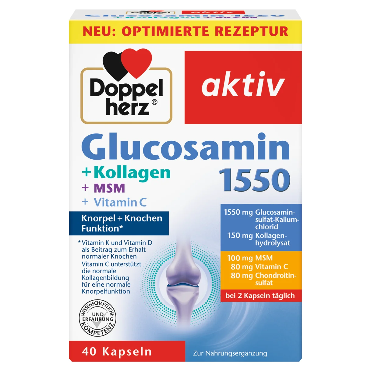 gluko kolg msm Doppelherz I Aktiv Glukozamin 1550 + Kollagen + MSM + Vitamin C, 40 kapsula - Image 1